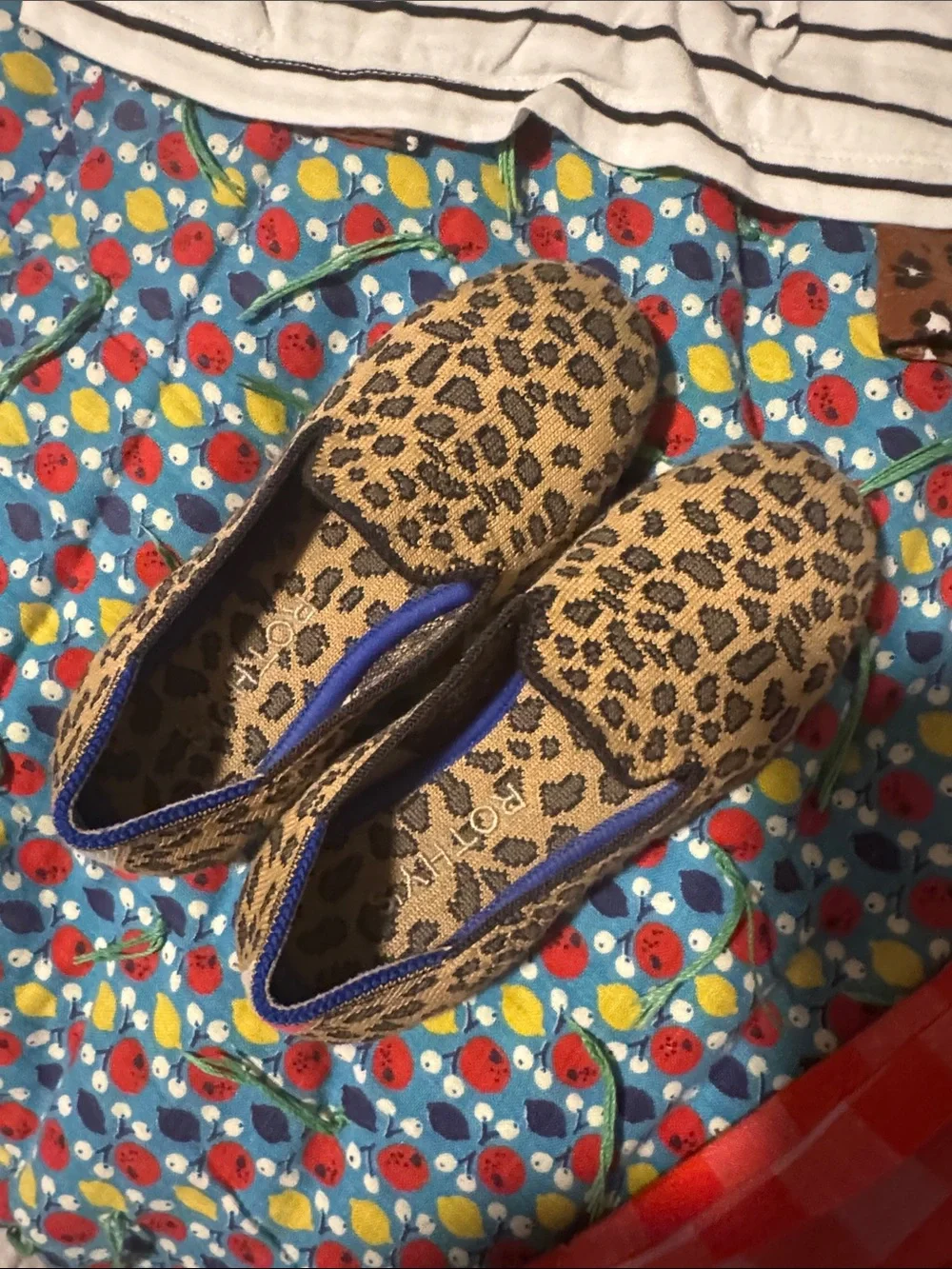 Rothy's The Kids Loafer - Cheetah print with with Blue trim